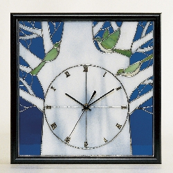 鳥 インテリア ステンドグラス 時計 花鳥