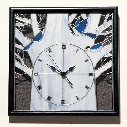 鳥 インテリア ステンドグラス 時計 花鳥